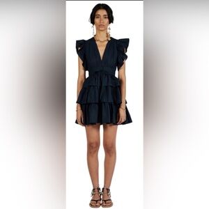 Ulla Johnson Sena Navy Tiered Ruffle Mini Dress